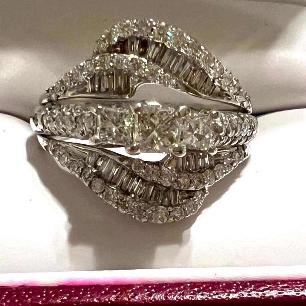 Jared 14k White Gold Wedding Set 1 Carat Princess Pave 3 Stone Baguette Wrap
